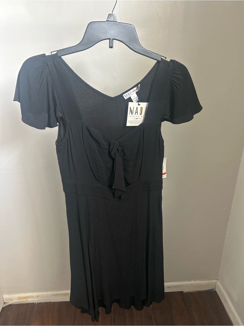 MADE lBlack Tie-Front V-Neck Women's Dress